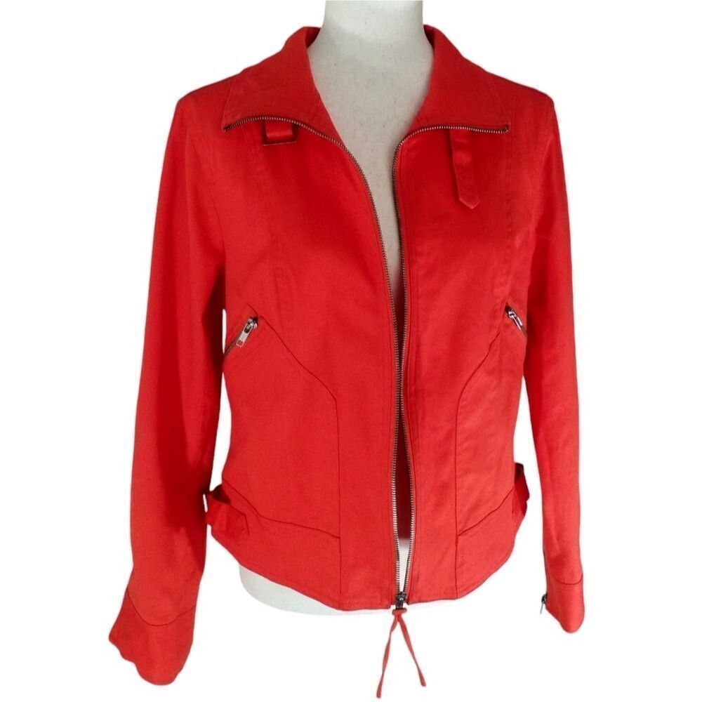 PATRICK CHRISTOPHER Cotton Jacket Orange Moto silver zipper pockets size Large